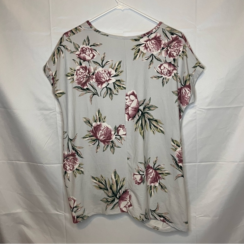 REBORN J Grayish Floral Side Tie Shirt Soft Sleeve Feminine Modest Size Medium - Picture 7 of 12